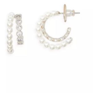 KATE SPADE Cubic Zirconia & Pearl Double Huggie Earrings